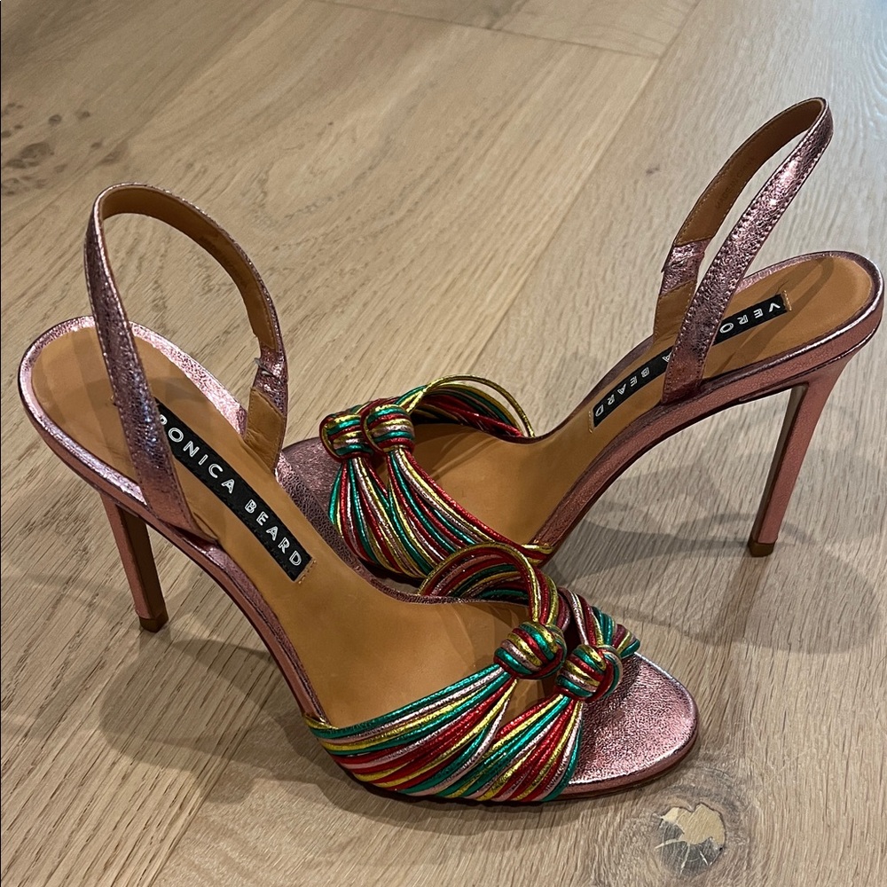 Veronica Beard Pink and Multicolor Strappy Heels